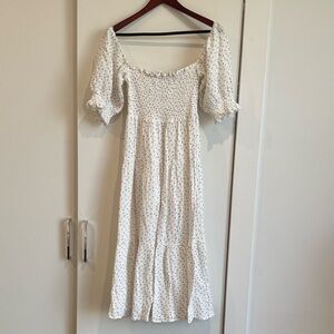 O.P.T. White floral smocked cotton midi dress